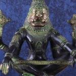 Brass Yog Narasimha Swamy Statue 11" | Unique Black Green Antique Finish | 6 kg Handcrafted Sculpture | 8" Width, 6" Depth | Yoga Narasimha Temple Inspired